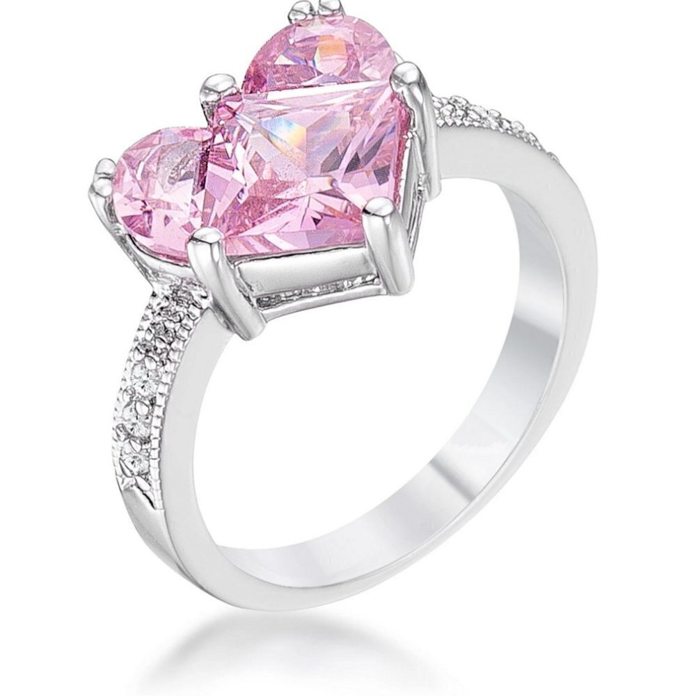 Trillion Cut Girls Womens Silver Tone Possible Pink Cz Heart Valentine Ring